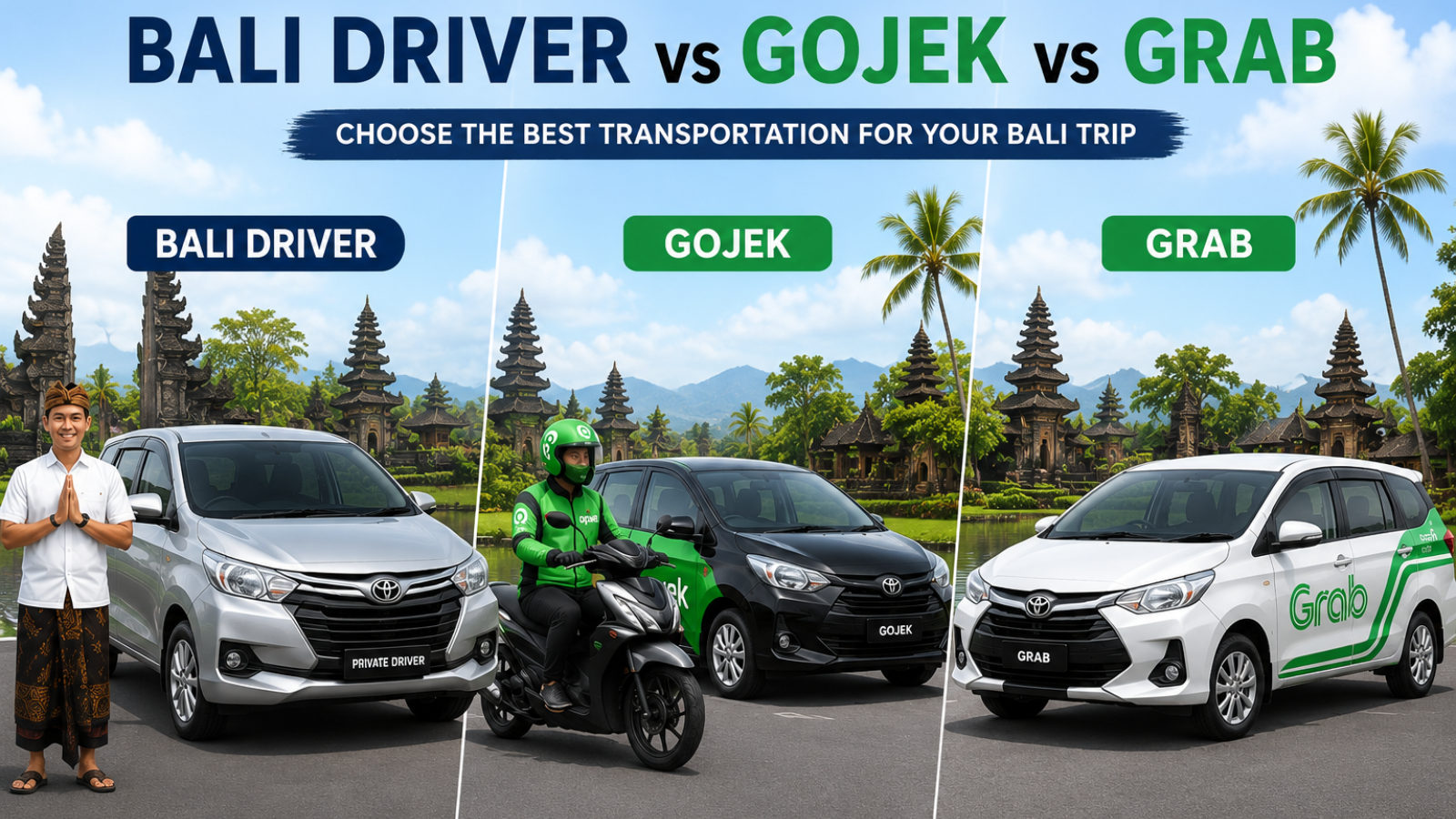 Bali Driver vs Grab vs Gojek: Which Transportation Option Is Best in 2026?